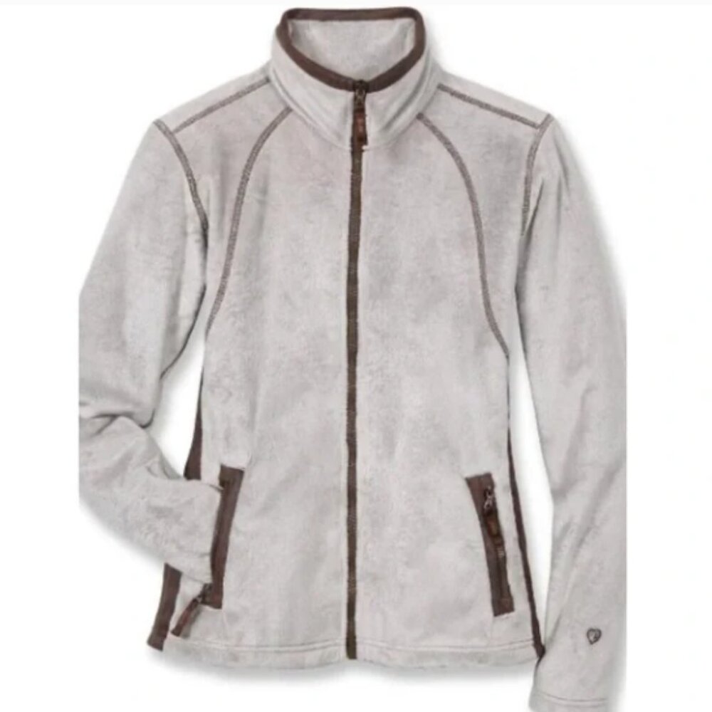 KUHL I Advokat Stone Tan & Brown Full Zipper Front Minky Fleece Jacket, L - Picture 2 of 16